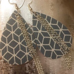 Pale Blue‎ Faux Leather Teardrop and Chains Earring
